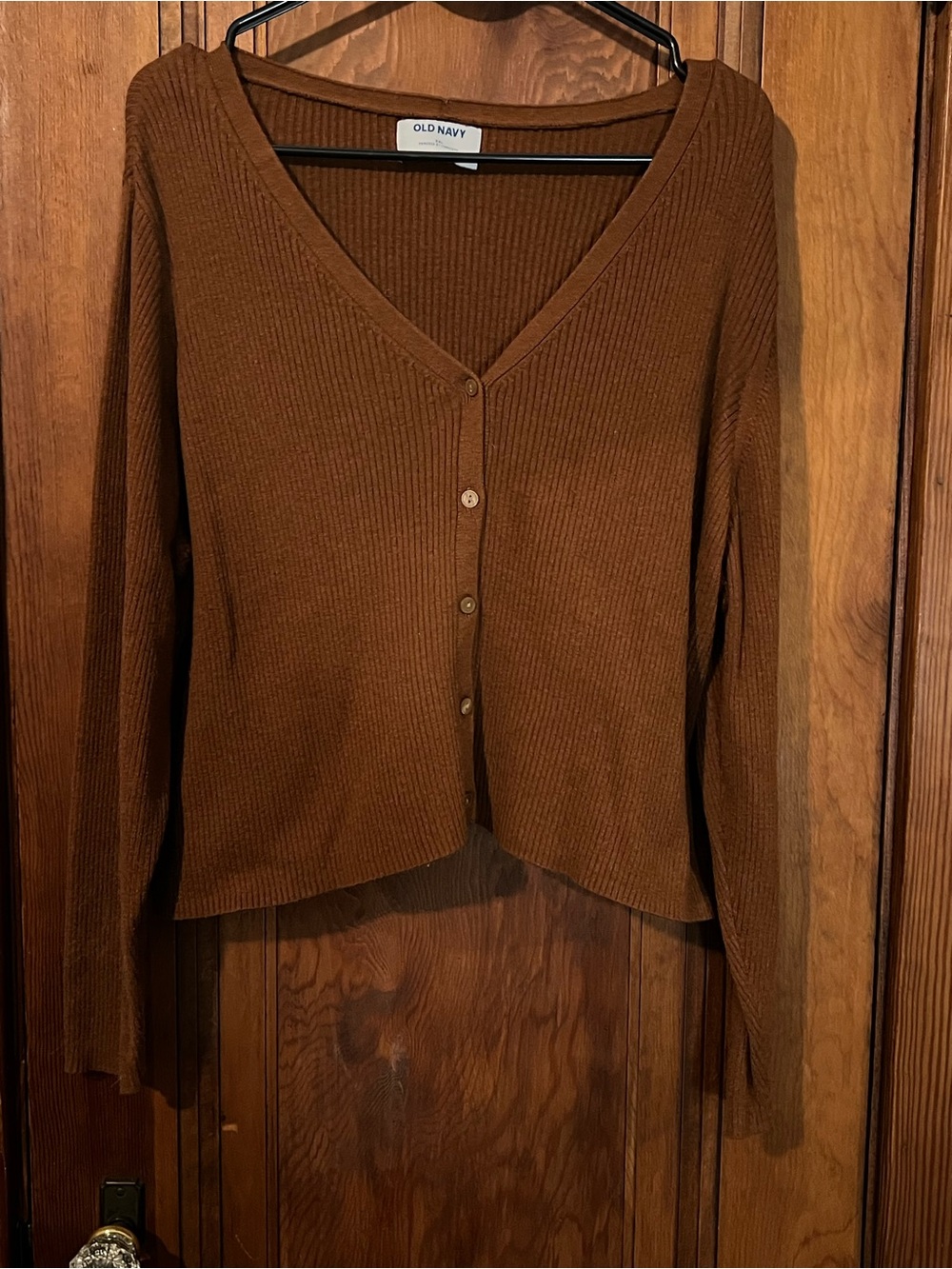Old Navy Women's Chestnut Brown Ribbed V-Neck Button Cardigan